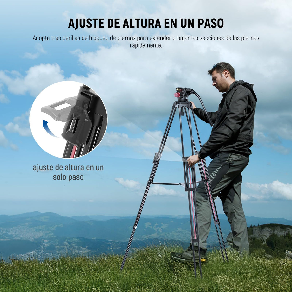 NEEWER 79"/2m Trípode Video Cámara con Cabezal Fluido, Soporte Trípode Resistente Aluminio Liberación Rápida con Placa QR Compatible con Canon Nikon Sony DSLR Videocámara, Carga MAX 17,6 LB, LL38