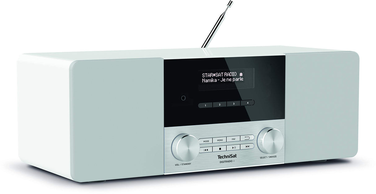 TechniSat DIGITRADIO 4 - Radio Dab estéreo (Dab+, FM, Bluetooth, Entrada para Auriculares, Entrada Auxiliar, Pantalla OLED, 20 W RMS, Altavoz Elac) Blanco
