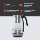 Muse MS320T. Tetera con carcasa de cristal, Función de mantener caliente, Cesta de té extraíble.