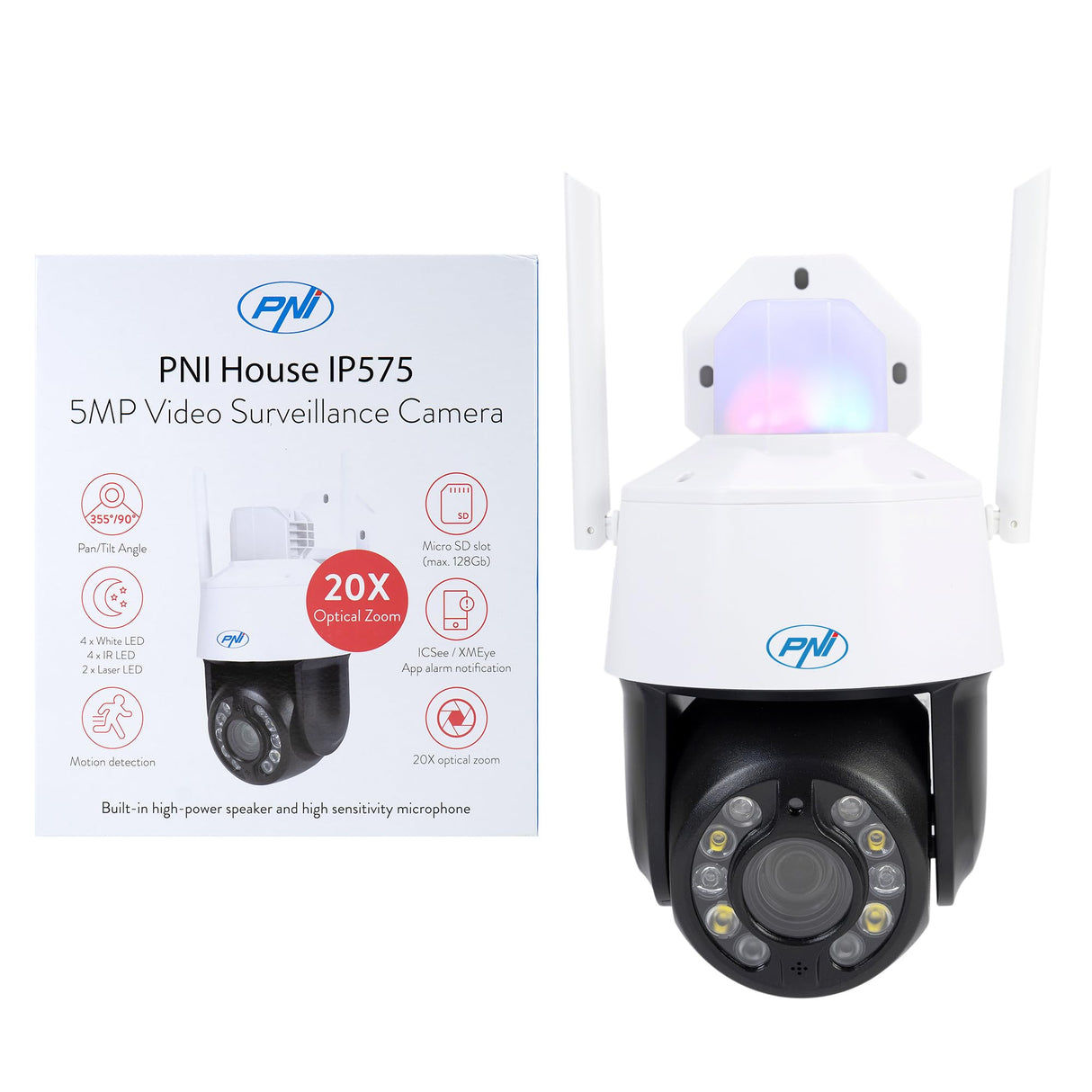 PNI Cámara de videovigilancia House IP575 5MP WiFi, Zoom óptico 20x, Lente varifocal