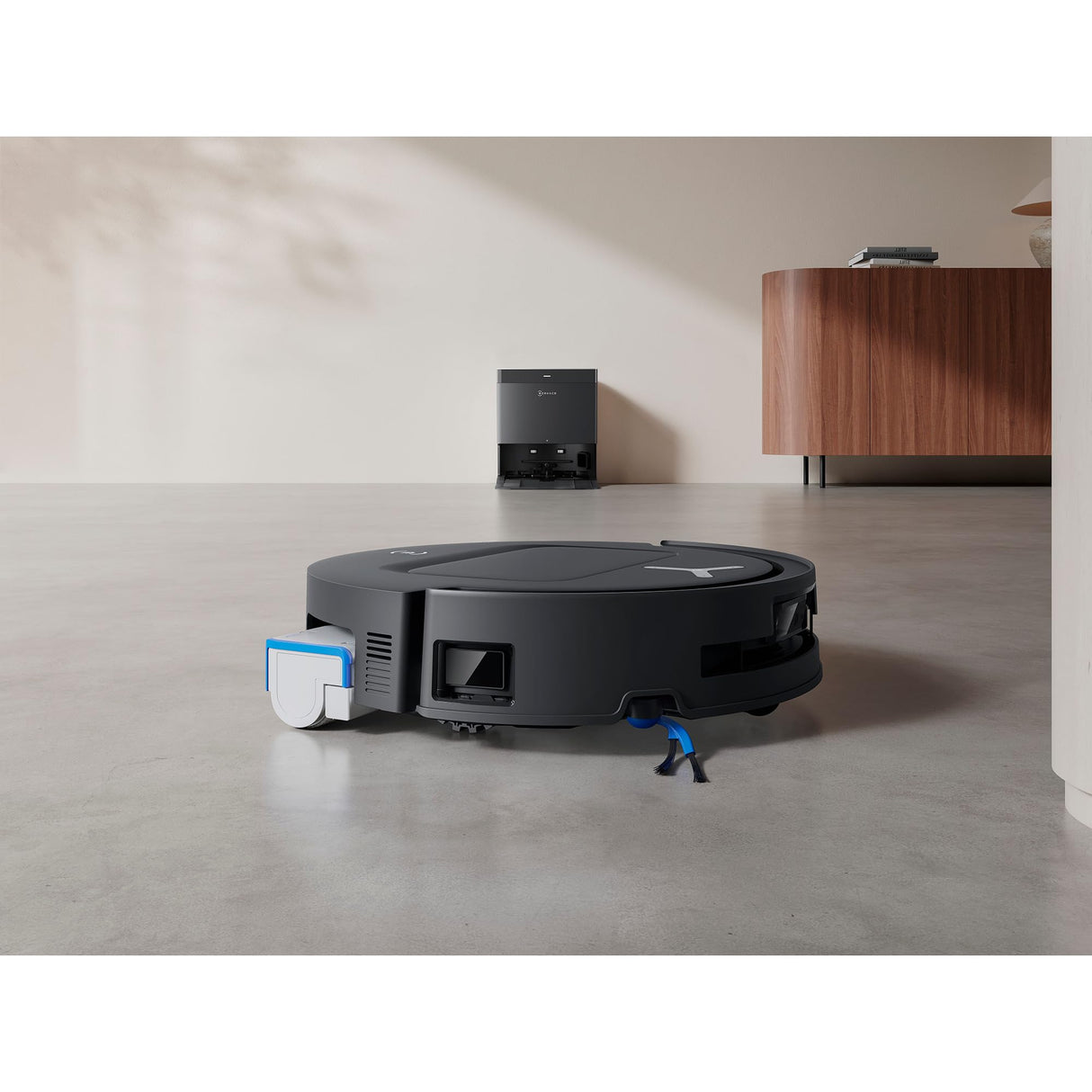 ECOVACS DEEBOT T80 Omni Robot Aspirador Fregasuelos, 18000 Pa, Auto Secado y Lavado Instantáneo con Agua a 40-75 °C, Mopa OZMO Roller, ZeroTangle 3.0 Antienredos, Negro