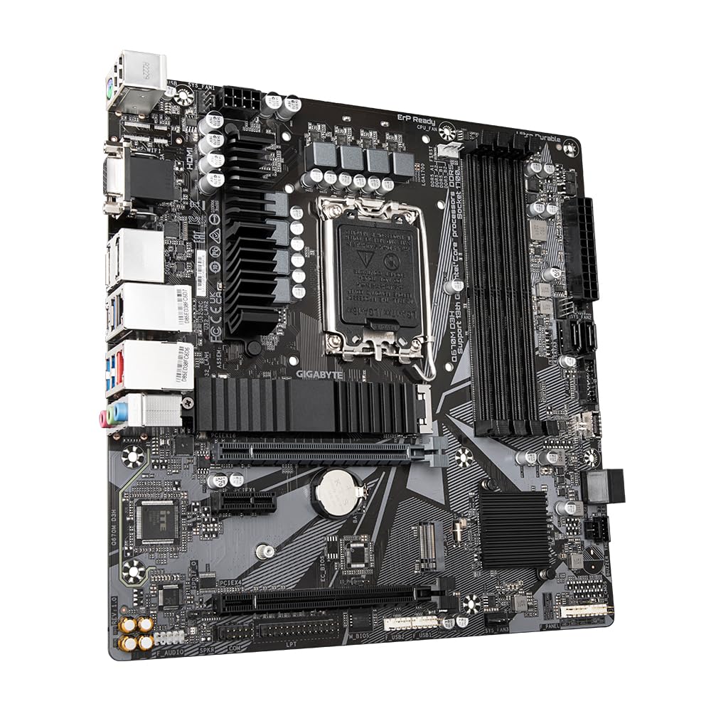 GIGABYTE Q670M D3H Placa Base - Compatible con procesadores Intel Core 14th CPUs, 6+1+1 Phases Hybrid Digital VRM, up to 5600MHz DDR5 (OC), 2xPCIe 4.0 M.2, 2.5GbE LAN, USB 3.2 Gen 2