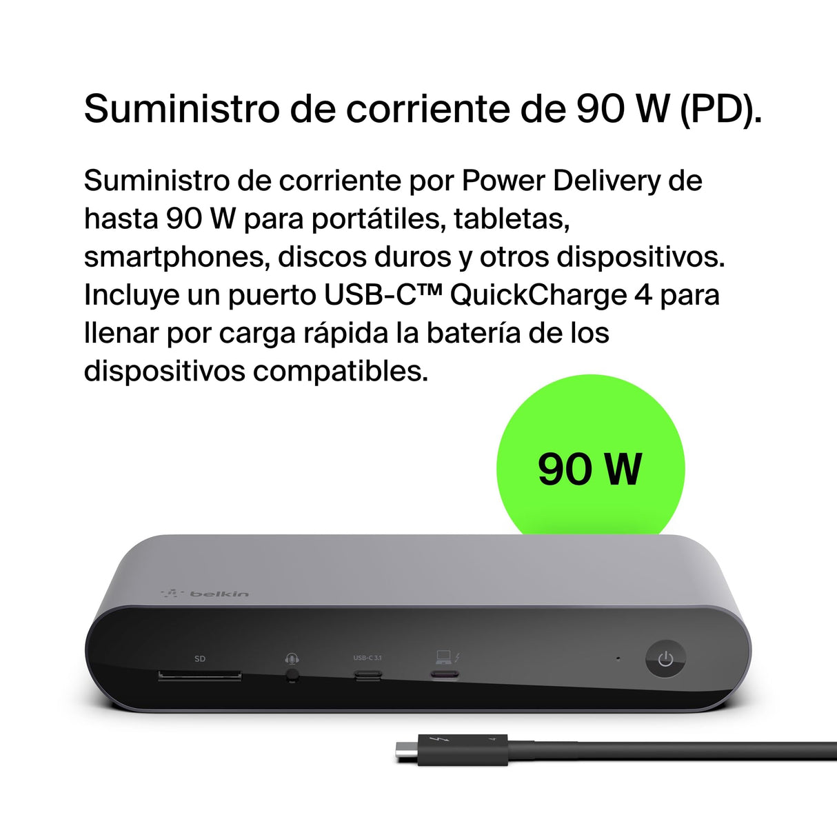 Belkin estación de acoplamiento Thunderbolt 4 Pro, pantalla 8K a 30 Hz, dos pantallas 4K a 60 Hz, 2 puertos Thunderbolt 4, 2 HDMI, suministro PD de 90 W, Docking Station por MacBook Pro, XPS