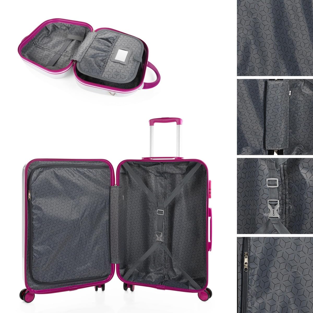 ITACA - Maleta Mediana rígida con 4 Ruedas giratorias, Cierre Seguro Candado de Combinación y diseño Resistente, Apta para 23 Kilos Viajes Largos y escapadas. con Neceser, Blanco