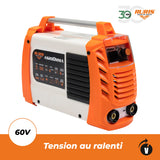 RURIS - Máquina de soldadura Ruris AS200MMA + máscara + martillo/cepillo + 2,5 kg electrodos rutilicos 3,2 mm + imán + guantes + máscara de soldadura soldador con células solares + delantal