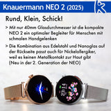 Knauermann Neo 2 (2025) – Oro Redondo – Reloj Sanitario smartwatch – ECG – Función HRV – BT Bluetooth – Apnea del sueño – Presión Arterial – Correa de Piel de Vacuno Rosa, Durchmesser: 40 mm,