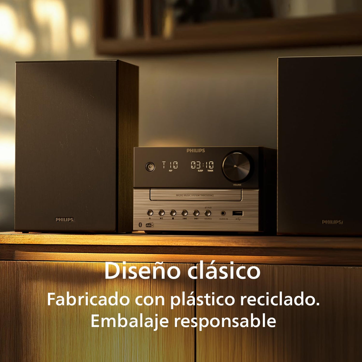 Philips TAM3505M2 Hi FI Micro System, Bluetooth, CD Player, USB, FM Radio and Auracast Dab, 85% Post-Consumer Recycled Materials