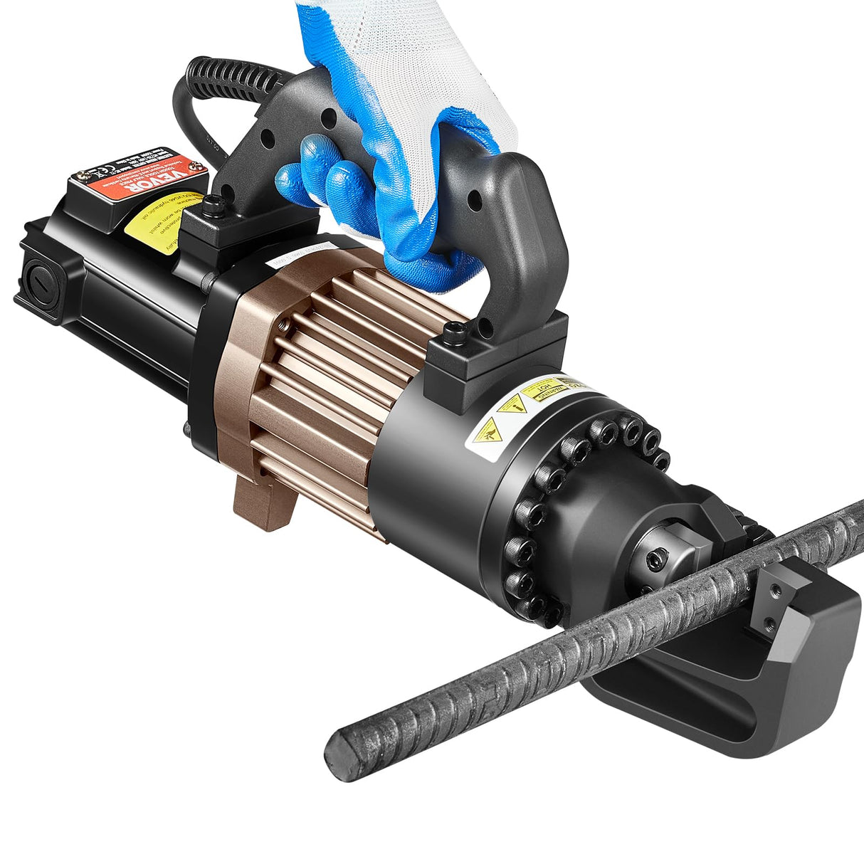 VEVOR Cortadora de Varillas de Refuerzo Hidráulica Eléctrica Portátil de 1500 W, hasta 4-22 mm en 2,5 Segundos, Acero de Alta Potencia con Accesorios Ricos en Aceite, Negro, 435 x 110 x 210 mm