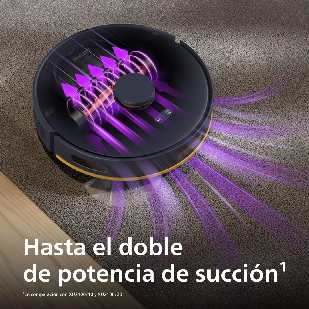 Philip Homerun 2000 - Robot Aspirador y friegasuelos - Potencia Extra Fuerte, potenciador para alfombras, Radar LDS, estación de autovaciado de 70 días, aplicación Homerun, Blanco Ártico (XU2100/25)