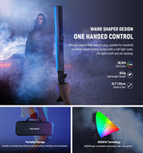 NEEWER RGB2 - Varita Luminosa LED RGB + Barndoor de Metal, Mango, Control de Barra táctil/App/2.4G, portátil magnética Recargable, Tubo para vídeo/Foto Regulable, 2500K-10000K CRI98+ 18 escenas