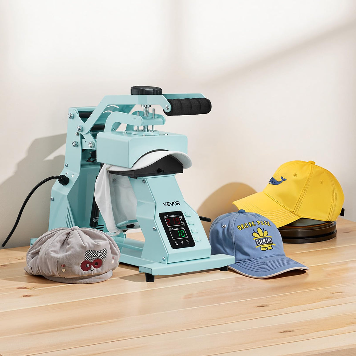 VEVOR Máquina de Prensado Térmico, Prensa de Transferencia Térmica con 2 Platinas Intercambiables, Control Preciso de Tiempo y Temperatura, Máquina de Sublimación HTV para Gorras, Diademas, Verde