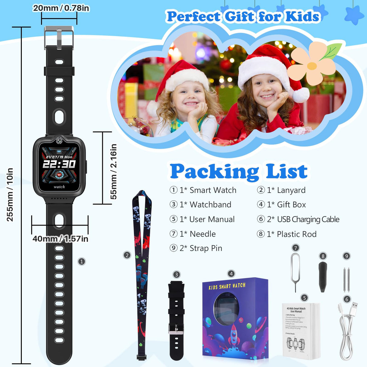 ele ELEOPTION 4G GPS Reloj Inteligente Impermeable para niños y niñas, Llamada bidireccional, Chat de Voz y vídeo, cámara, SOS, Reproductor de vídeo Musical, Alarma