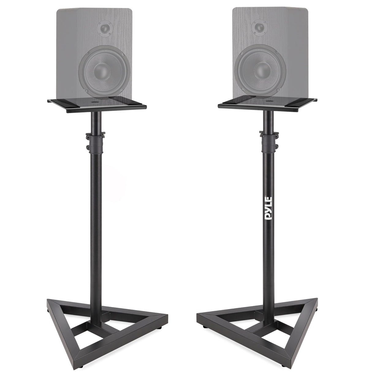 Pyle Par de Soporte para Altavoces, De pie, Altura Ajustable, Plataforma Cuadrada de 9”, Base Triangular