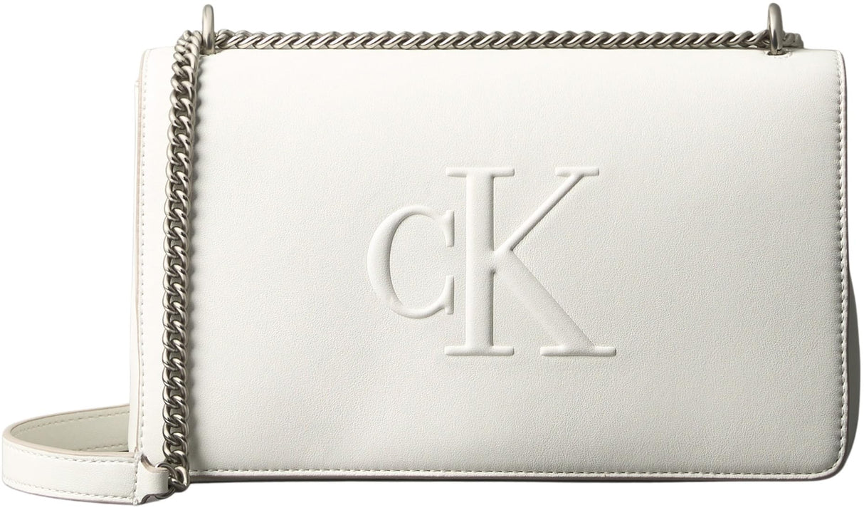 Calvin Klein Bolso bandolera Mujer Sculpted Flap con cadena, Blanco (Lily White), Talla Única