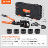 VEVOR Herramienta de Prensado Hidráulica de Tuberías para Accesorios de Tubos de Cobre, Mordazas de Cambio Rápido V12, V15, V18, V22, V28, Giratorio de 360° para Espacios Confinados, 415 x 220 x 70 mm