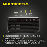 OVERMAX Proyector Multipic 3.5 Full HD LED proyector WiFi Proyector Home Cinema Proyector Incorporado Youtube Altavoz con subwoofer HDMI USB D-Sub Mando a Distancia tamaño Compacto