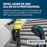 Bosch Professional Nivel láser GLL 80-33 G (soporte LB 10, láser verde, alcance de hasta 30 metros, doble fuente de alimentación, 4 pilas LR6 de 1,5 V, bolsa protectora)