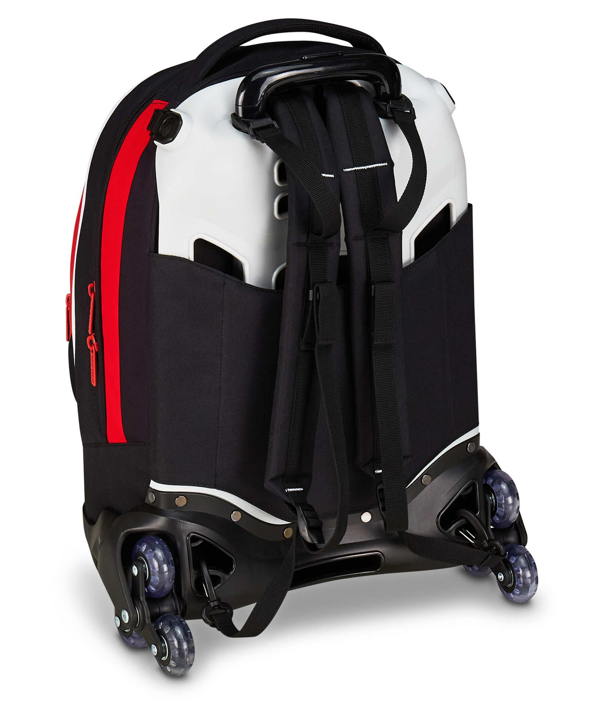 Seven Milan - Mochila escolar Jack de 3 ruedas, color rojo y negro, con carrito desmontable de 33 litros, para escuela primaria y secundaria, para niño, rojo, Talla única, Casual