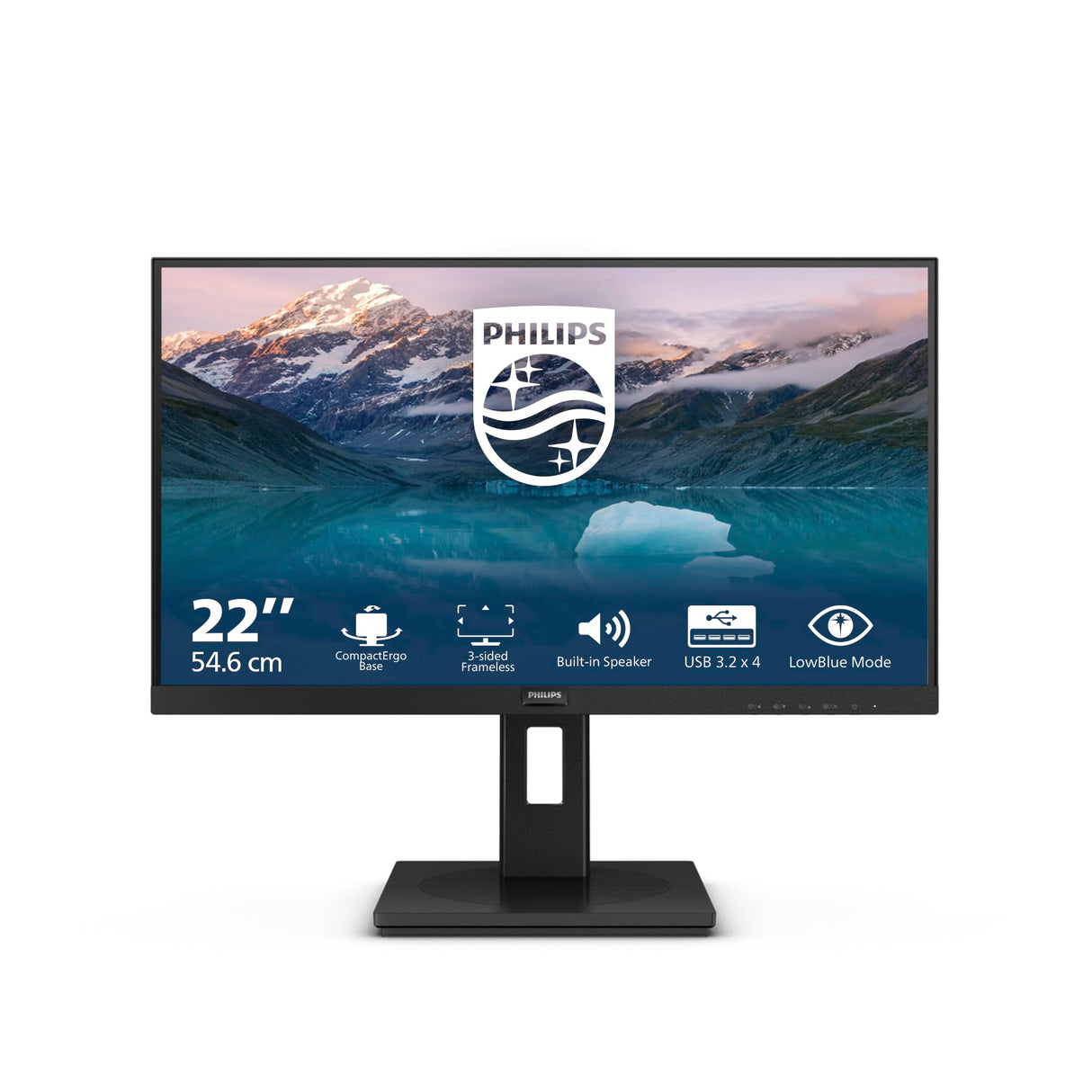 Philips 222S9JML Monitor 22 Pulgadas FHD, 75Hz, VA, 4 ms GtG, Adaptive Sync., Altura Ajustable, Altavoces (1920x1080, 1x HDMI 1.4, 1x DP 1.2, USB-Hub), Negro