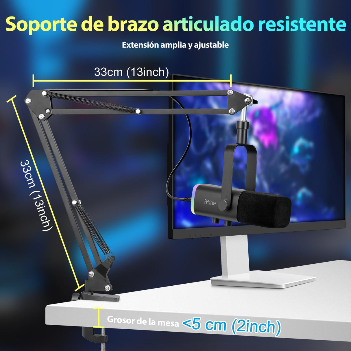 FIFINE XLR Streaming Micrófono Dinámico de Podcast, RGB Gaming Micrófono USB con Soporte Microfono per Ordenador PS4 PS5, para Podcast Estudio Podcasting Grabación