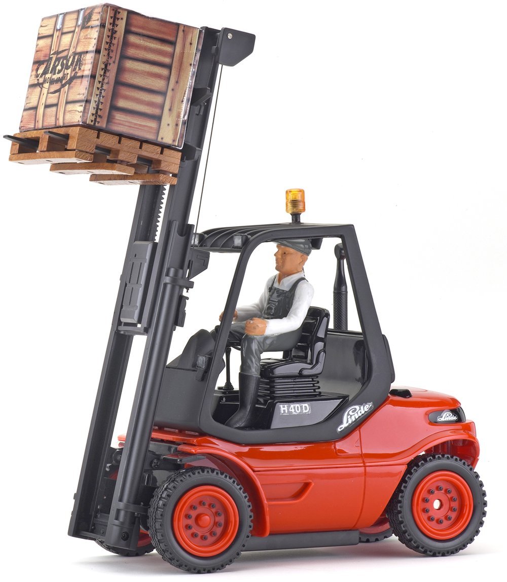 Carson 500907093 1:14 Carretilla elevadora Linde 2.4G 100% RTR - Vehículo de Control Remoto, vehículo utilitario, Funciones de luz y Sonido, Incluye baterías de transmisor