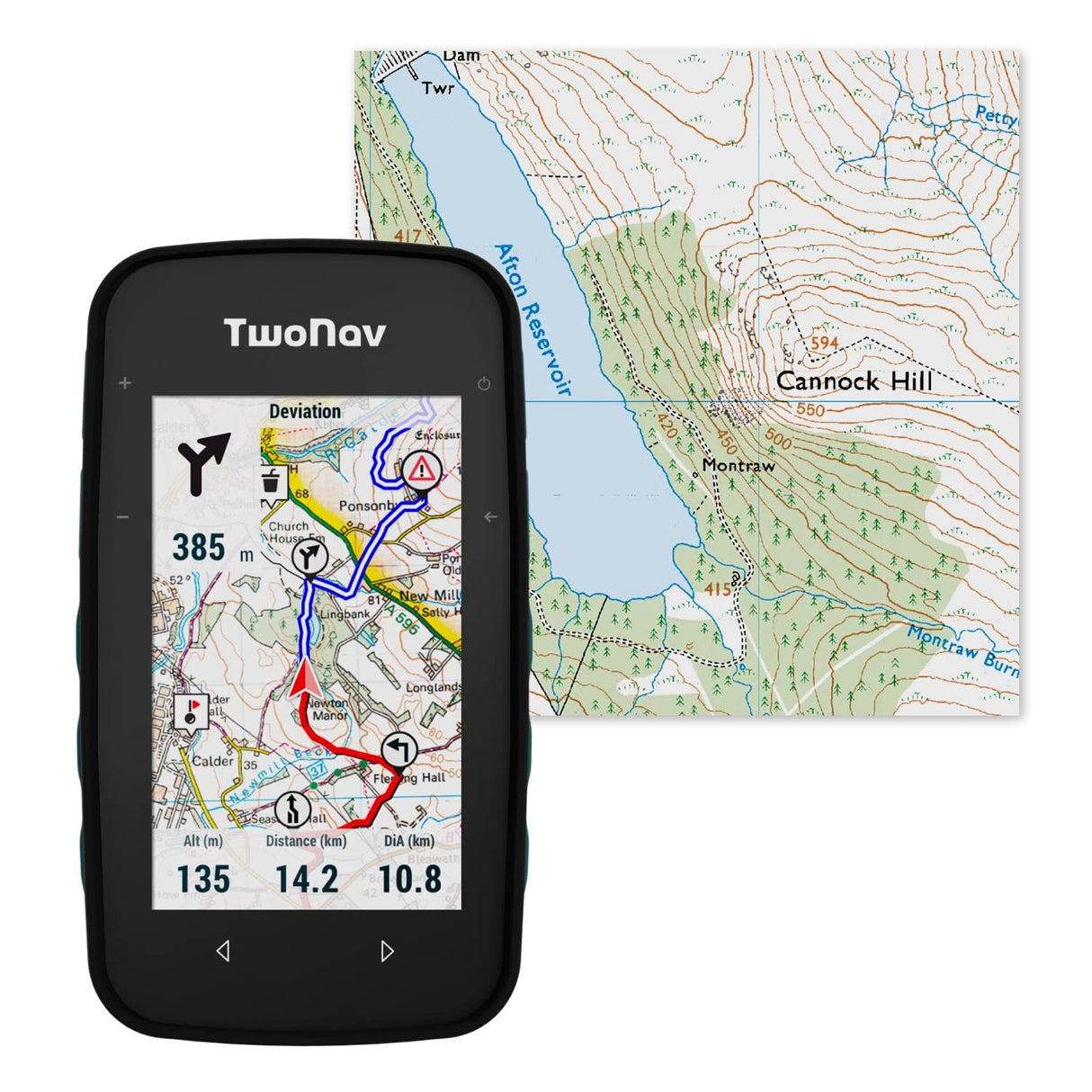 TwoNav Cross Plus + Mapa Topo de Gran Bretaña, computadora GPS para Bicicleta con Pantalla de 3,2 Pulgadas para MTB, Ciclismo, Senderismo o Senderismo con mapas incluidos