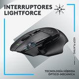 Logitech G G502 X LIGHTSPEED Ratón inalámbrico para Gaming - Ratón óptico con interruptores óptico-mecánicos híbridos LIGHTFORCE, sensor HERO 25K, compatible con PC - macOS/Windows - Negro