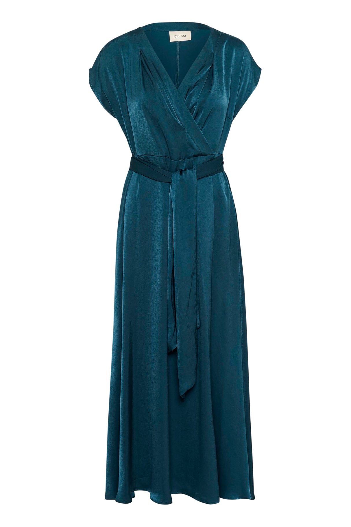 Cream Women's Maxi Dress Formal V-Neck Short Sleeves Tying Belt Ankle Length Vestido, Petrol Blue, 46 para Mujer