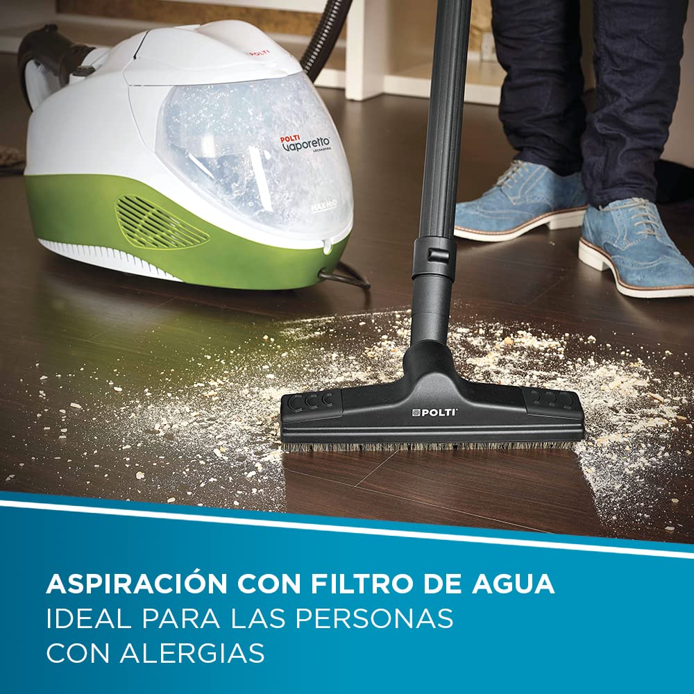 Polti Vaporetto Lecoaspira FAV80 Turbo Intelligence, Limpiador a Vapor y Aspirador con Filtro de Agua, Función Eco, Presión Máxima 6 Bar, Potencia 2450 W, 15 Accesorios Incluidos, Blanco y Verde