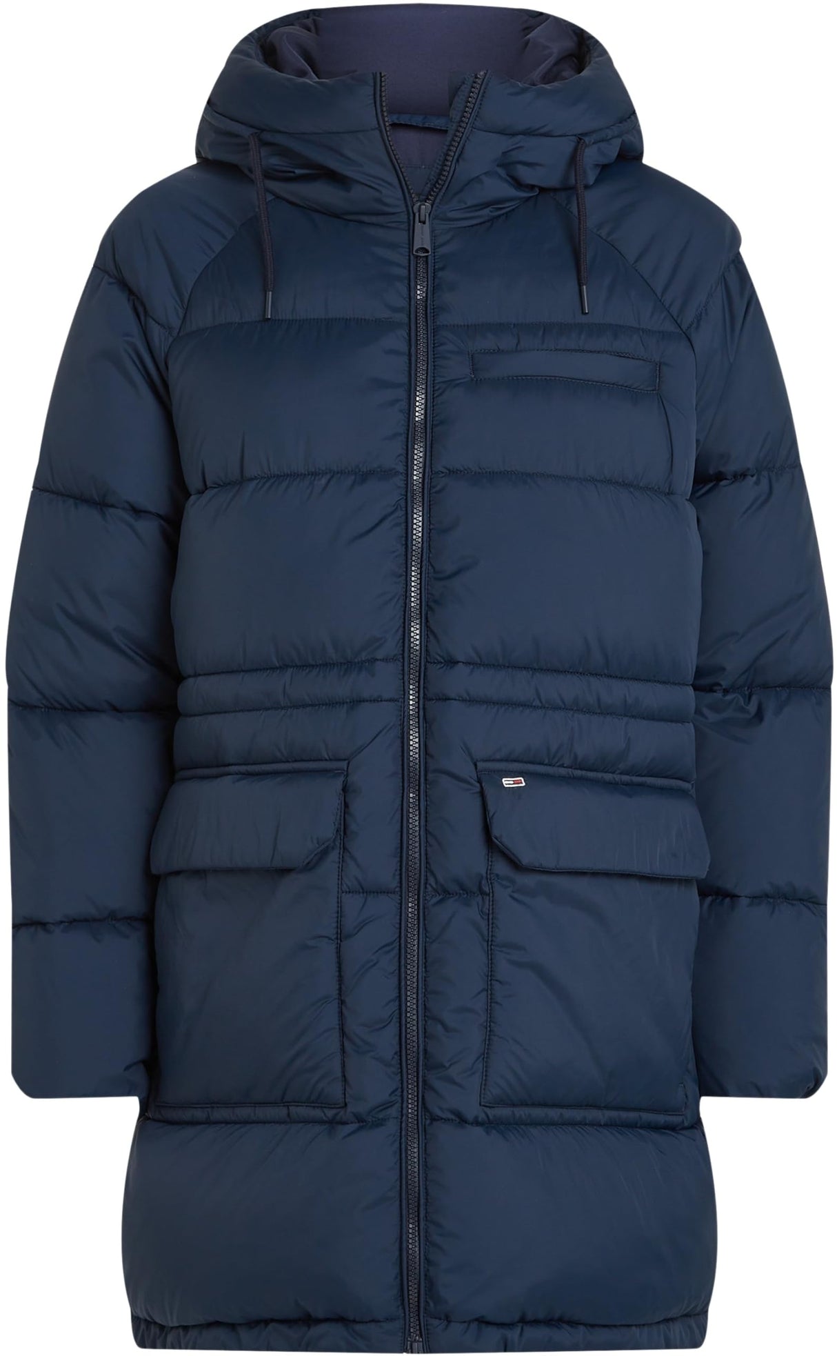 Tommy Jeans Abrigo de Plumas Mujer Midi Puffer con Capucha, Azul (Dark Night Navy), M