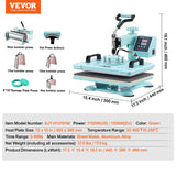 VEVOR 8 en 1 Máquina de Prensado por Calor con Prensa de Vaso de 887 ml, 300 x 380 mm, Prensa Térmico con Giro de 360° con Control Digital Preciso para Camiseta, Taza, Sombrero y Plato, Verde