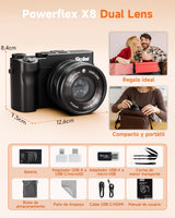 Camara Digital 5K 64MP Rollei, Powerflex X8 Dual Lens Cámara de Fotos Compacta con Zoom Óptico 8X y Pantalla Táctil de 3.6" Digicam Portátil con Doble Lente Negro, Cámara-Fotos-Digital-Camera