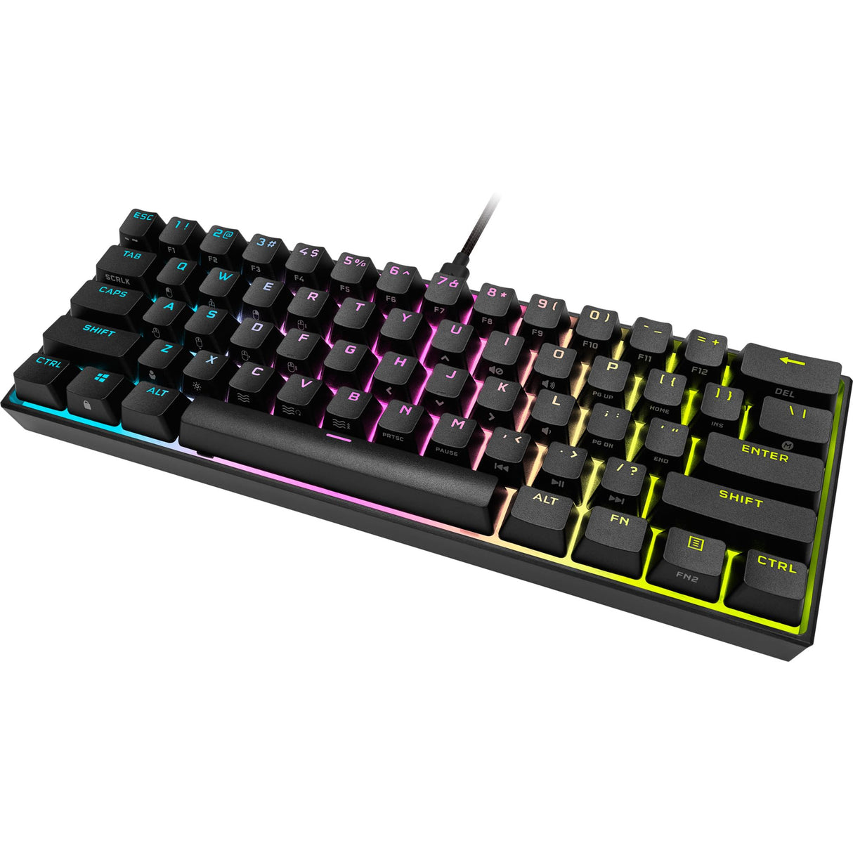 Corsair K65 RGB Mini 60% Teclado mecánico para Juegos (iluminación RGB Personalizable de Teclas Individuales, Teclas Cherry MX Speed, Teclas PBT de Doble Disparo, tecnología AXON) QWERTZ, Negro