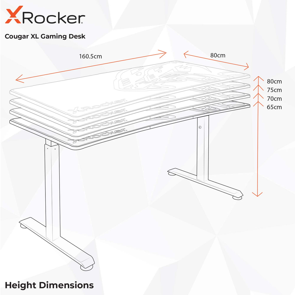 X Rocker Cougar XL Escritorio y estación de Trabajo para Juegos de Altura Ajustable, Mesa de computadora de Metal Resistente con Alfombrilla de ratón Grande, portavasos y Bandeja para Cables – Negro