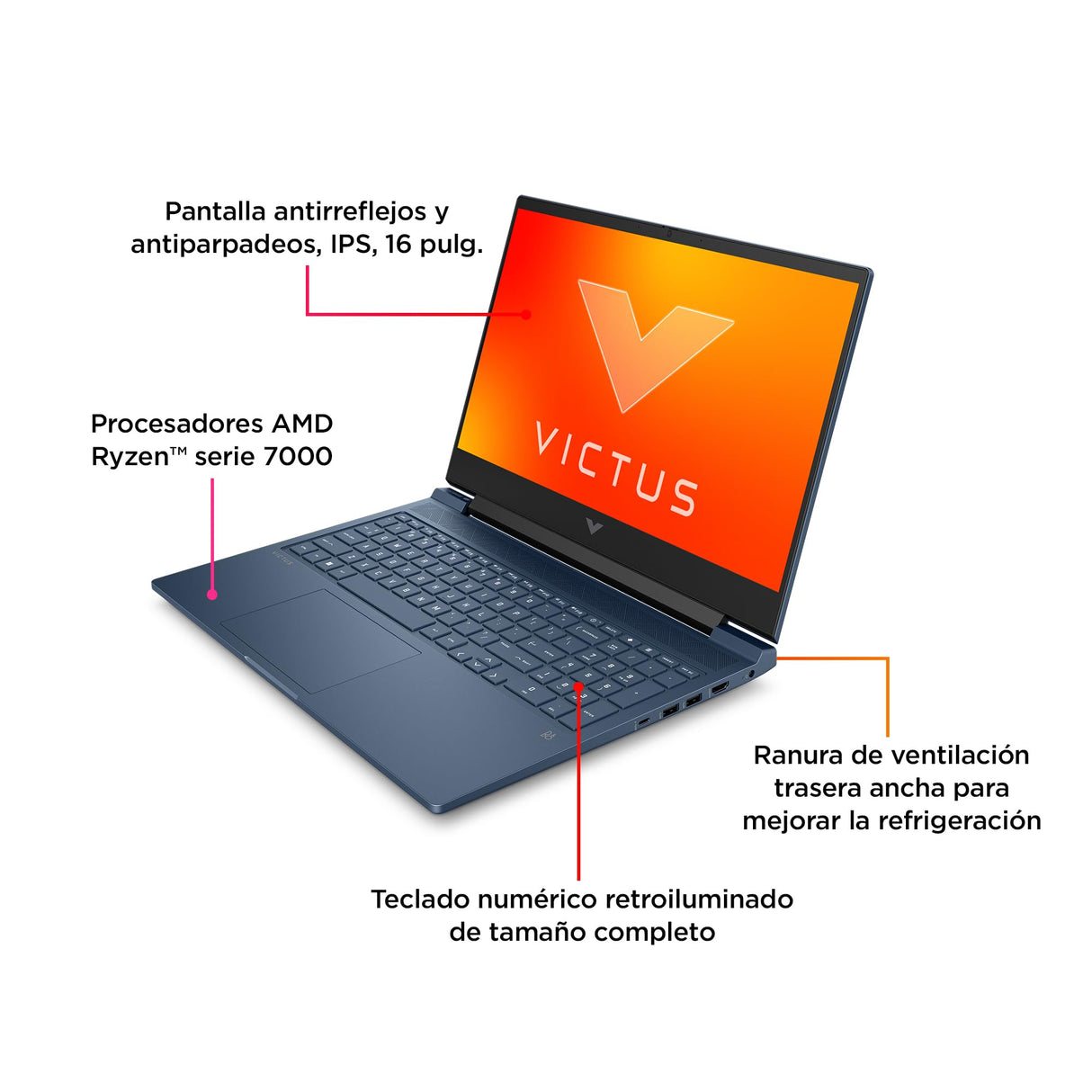 HP VICTUS 16-s0027ns - Ordenador portátil Gaming de 16.1" Full HD (AMD Ryzen 7 7840HS, 16GB RAM, 512GB SSD, NVIDIA GeForce RTX 4060, Sin Sistema Operativo) Blue - Teclado QWERTY Español
