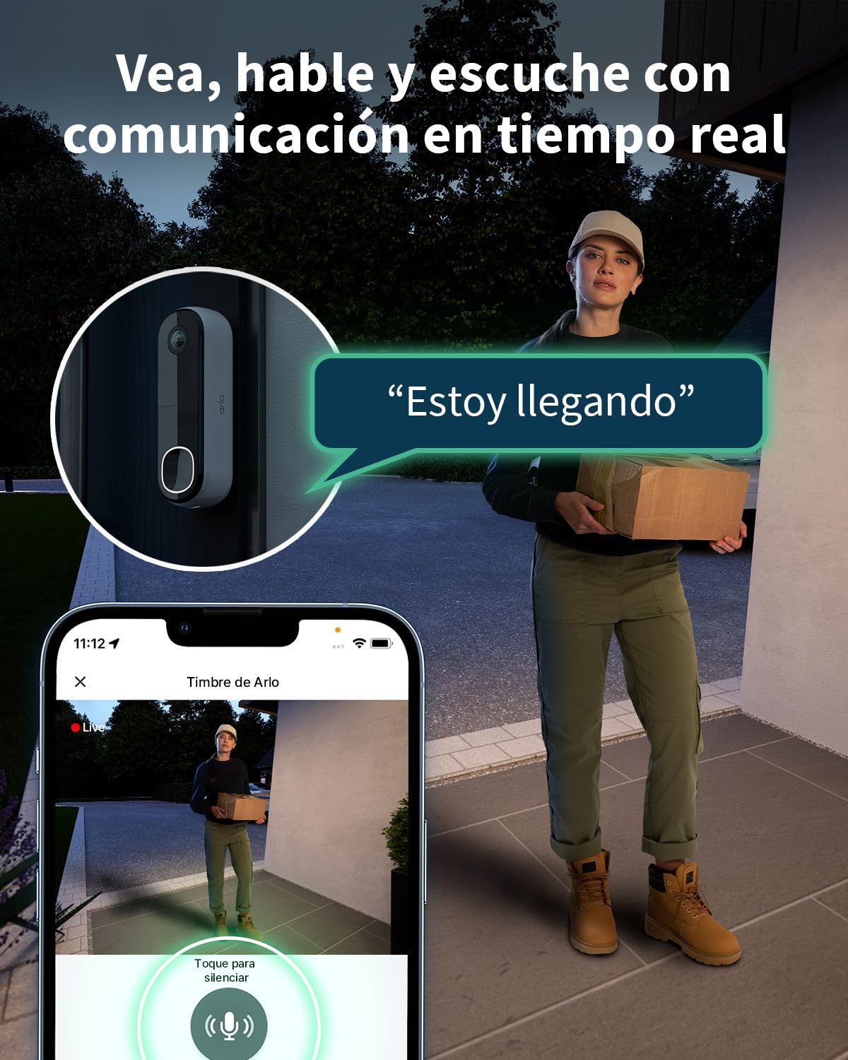 Arlo Essential 2K Videoportero WiFi + Timbre Inalámbrico Exterior Impermeable, Timbre Casa, Detector De Movimiento, Visión Nocturna, Audio Bidireccional, Prueba Arlo Secure Incluida, 1 Cámara, Blanca