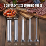 VEVOR Embutidora Manual de Salchichas Capacidad de 15 L Máquina de Salchichas Vertical de Acero Inoxidable con 5 Tubos de Relleno para Churros Salchichas para Restaurante Supermercado Cocina