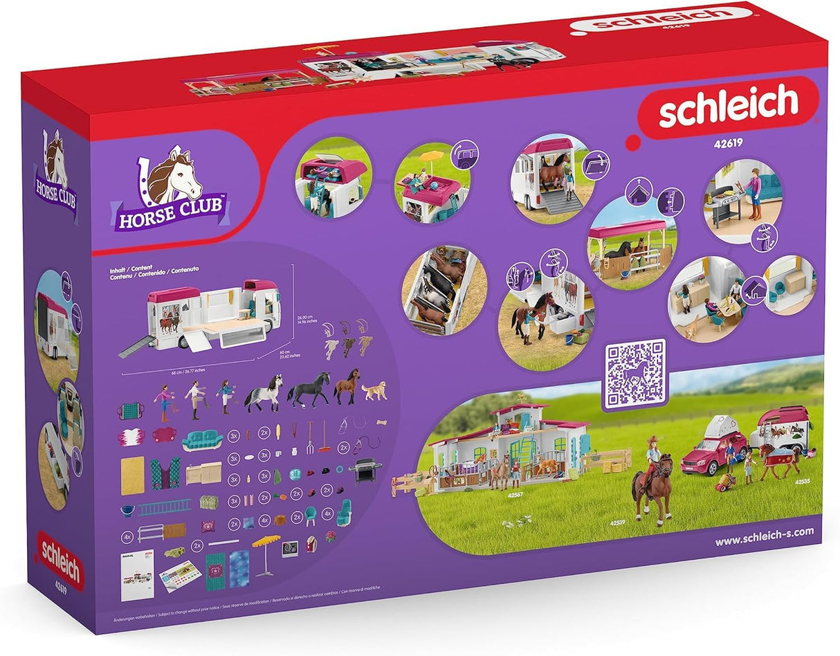Schleich Horse Club 42619 — Set Transporte de Caballos con Remolque y 3 Figuras, 227 Piezas — Animales de Juguete Coleccionables — Set de Caballos — Juguetes para Niños de 5 Años o Más