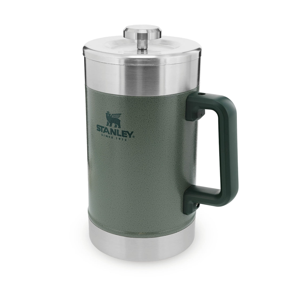 Stanley Classic Stay Hot French Press 1.4L / 48OZ Hammertone Green - Se mantiene caliente 4 horas - Filtro de malla - Sedimento mínimo - Prensa de café de acero integrada - Sin BPA