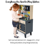 Janod - La Gran Cocina Mozaïc - Cocina de madera para niños - Cocina equipada con luz y sonido - Cocina de madera con 3 accesorios + 3 cajas de cartón para comida - A partir de 3 años,J06609