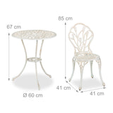 Relaxdays Mesa y Sillas Terraza, Conjunto Jardín Exterior, Aluminio Fundido, Muebles Patio Diseño Antiguo, Blanco/Bronce, 67 x 60 cm