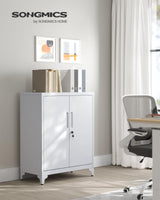 SONGMICS Archivador de Oficina, Armario Multifuncional, 2 Puertas, con Cerradura, Almacenamiento de Acero, para Sala de Estar, Gris Mate OMC013G01