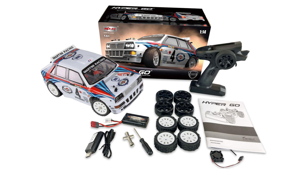 Amewi Hyper Go Lancia Delta HF Integrale Rallye/Drift 4WD RC teledirigido 1:14 RTR, Color Blanco