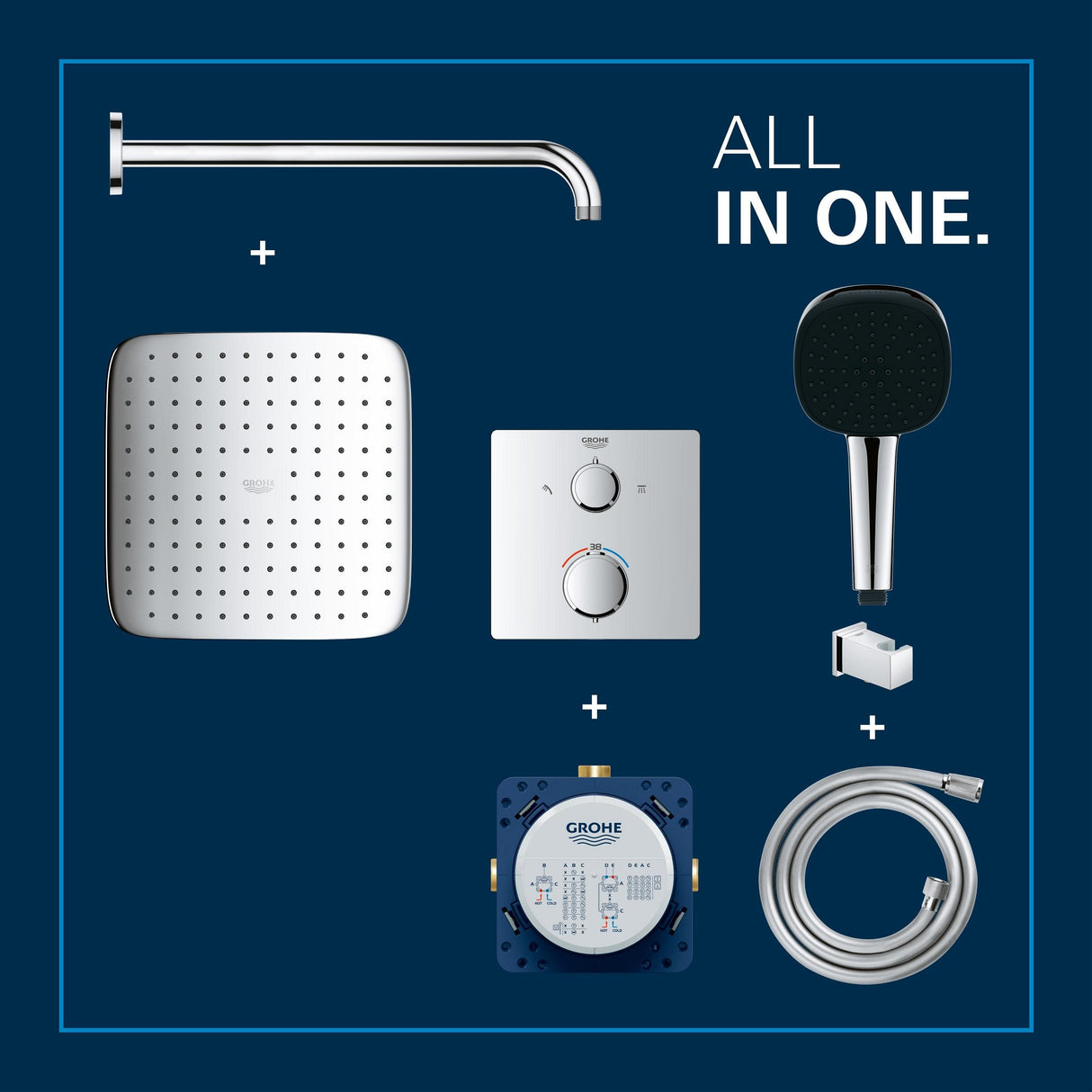 GROHE Precision 250 - sistema de ducha empotrado (2 tipos de chorro, caja de instalación universal, flexo de ducha 1500mm), angular, cromo, 34882000