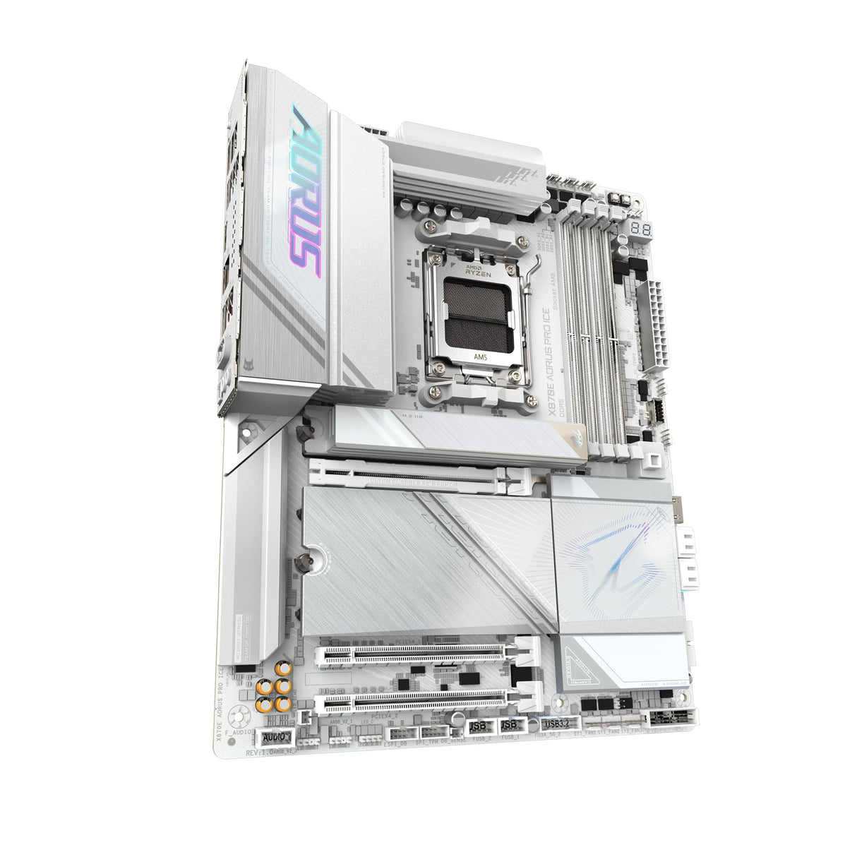 GIGABYTE Placa Base X870E AORUS Pro Ice - Compatible con CPUs AMD Ryzen 9000, VRM Digital de 16+2+2 Fases, hasta 8000MHz DDR5 (OC), 3xPCIe 5.0, Wi-Fi 7, LAN 2.5GbE, USB 4