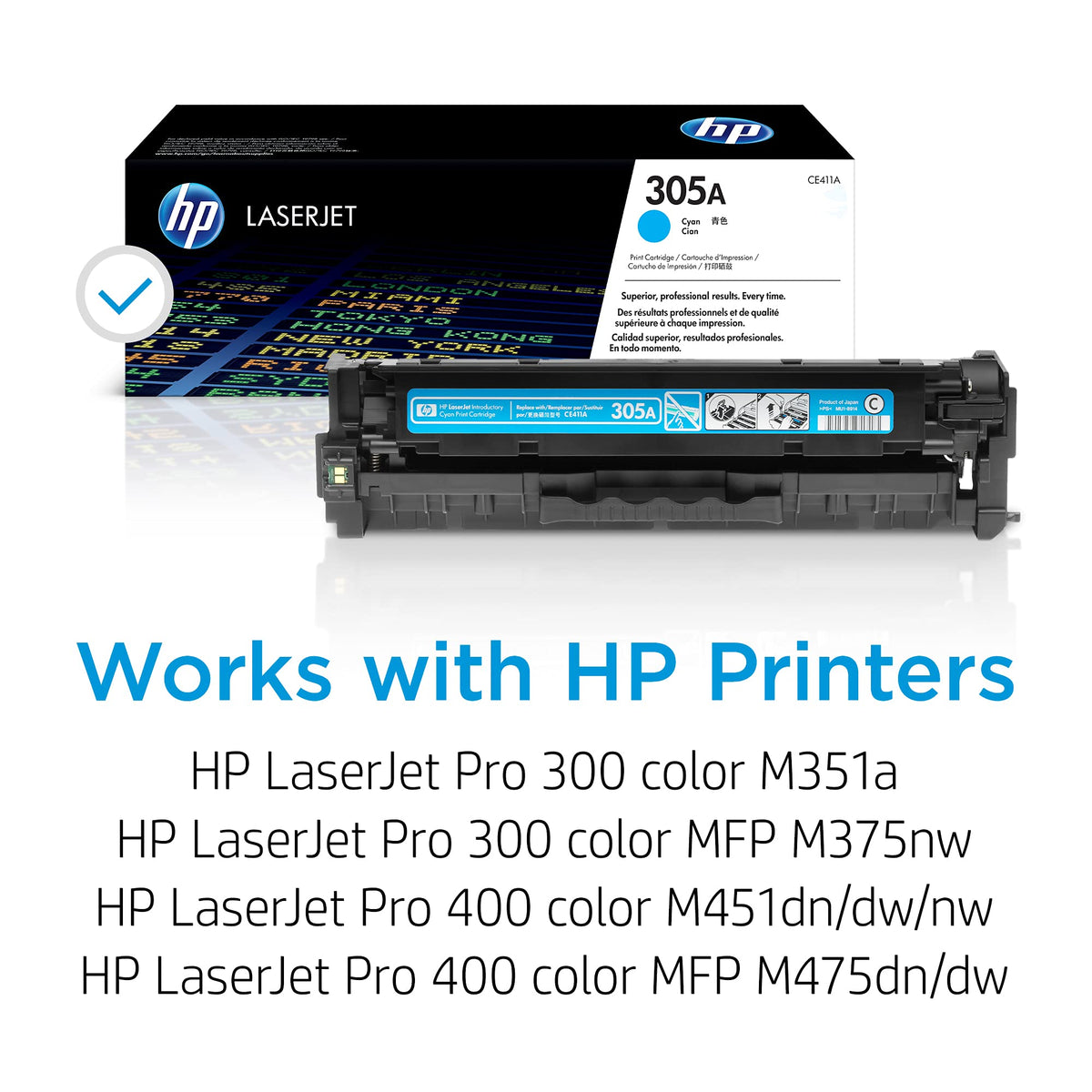 HP 305A CE411AC Cian, Cartucho Tóner Original, de 2.600 páginas, para impresoras HP LaserJet Pro Color serie M351, M451, M375 y M475