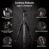 Rollei Tripode Camara Portátil Negro, 145cm Compact Traveler No.1 Carbon Trípode de Viaje Ligero con Soporte para Teléfono y Rótula de Bola 8kg Carga para Movil y Camara, Trípode-Cámara-Viaje-Tripod