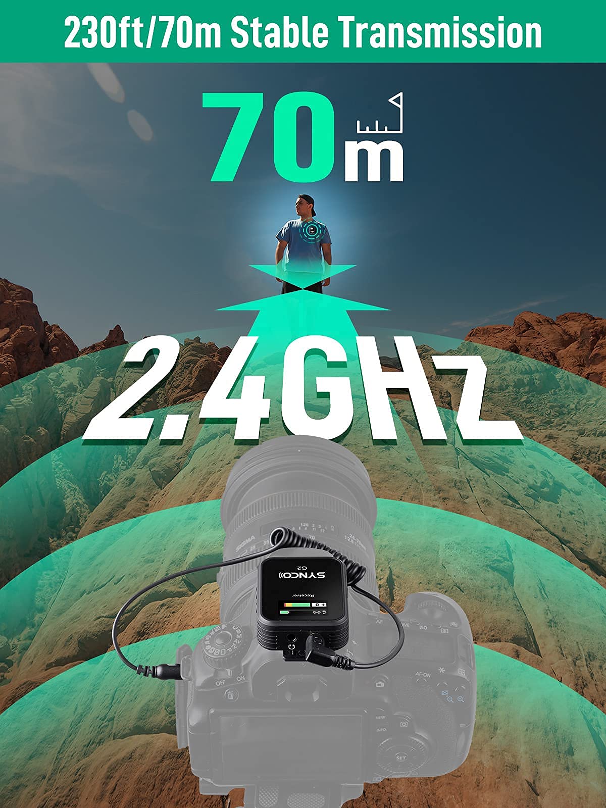 SYNCO Micrófono Solapa Inálambrico, G2 A1 Micro Corbata Profesional 2.4GHz Transmisión 70m para DSLR Cámara Móvil Videocámara Laptop y Tablet, Microfono-Lavalier-Solapa-Inálambrico-Corbata