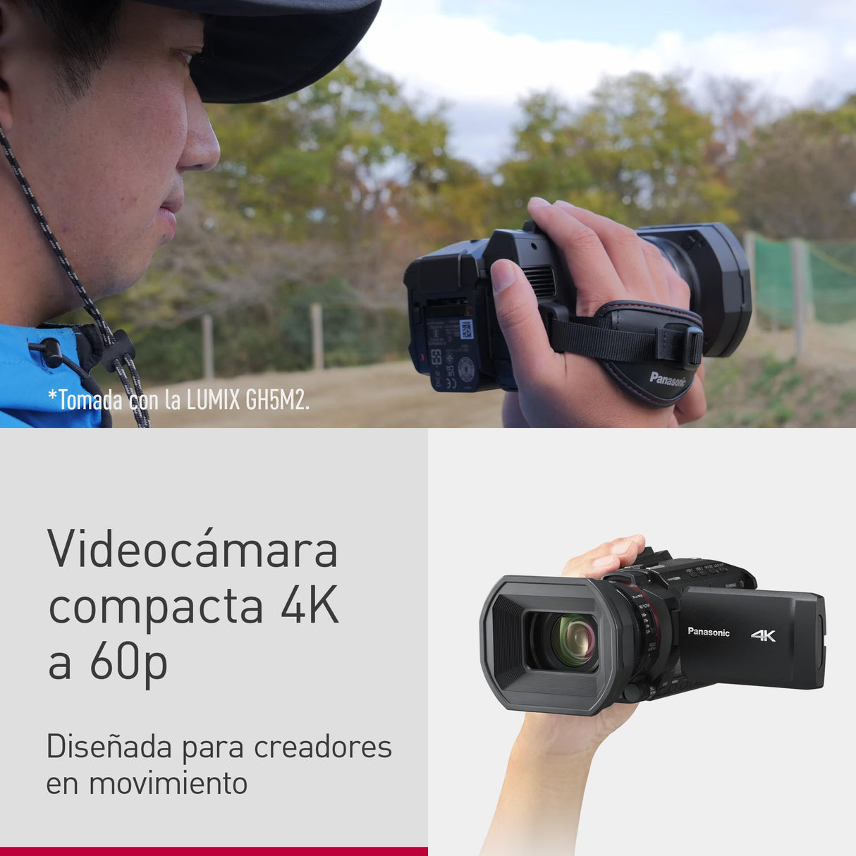 Panasonic HC-X1200E 4K 60p Videocámara Estilo De Mano con Lente Gran Angular de 25 mm, Zoom Óptico de 24x, OIS Híbrido de 5 Ejes, USB PD, Negra