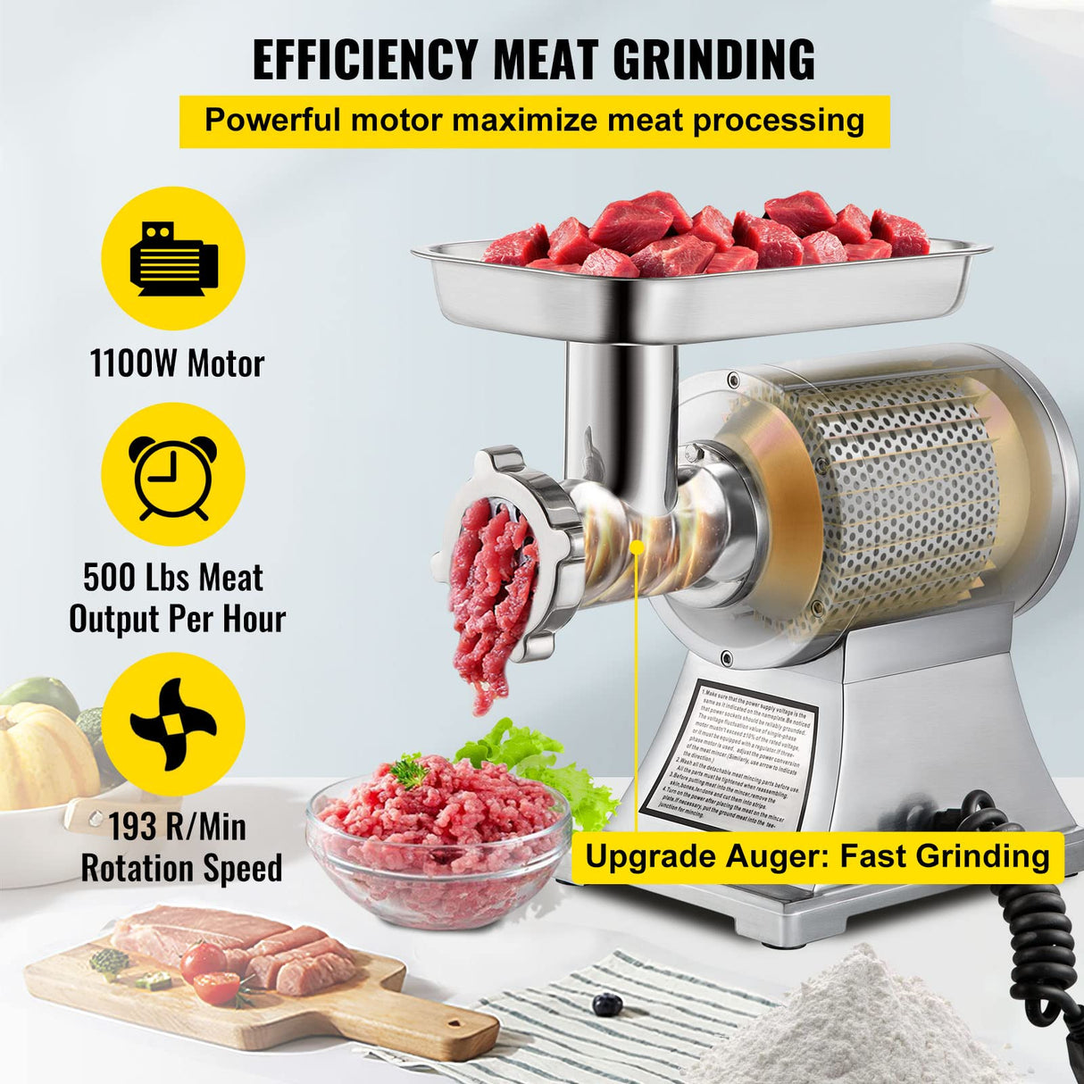 SucceBuy - Picadora de carne eléctrica (acero inoxidable, 220 V, perfecta para jamón, salchichas especializadas de cocina (90800)